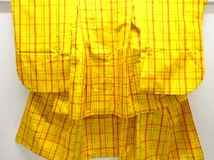 格子模様織り出し米沢紬子供着物アンサンブル